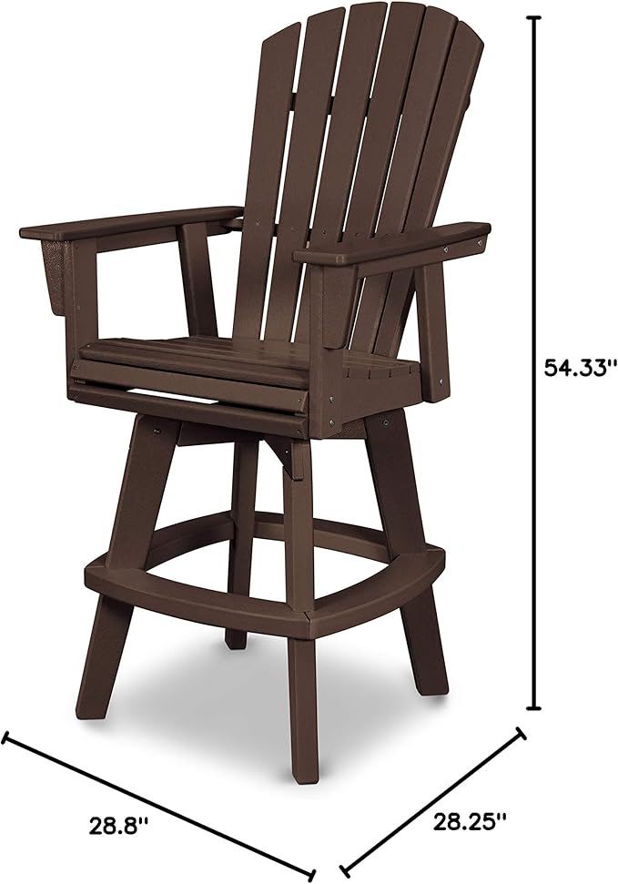 POLYWOOD® Nautical Curveback Adirondack Swivel Bar Chair in Mahogany - Photo 2