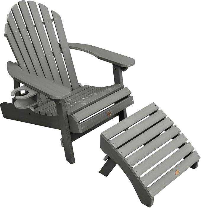 highwood AD-KITCHL5-CGE Hamilton Folding & Reclining Adirondack Chair with Ottman and Cup Holder, Coastal Teak