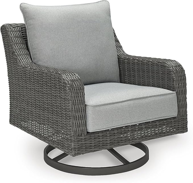 Signature Design by Ashley Elite Park Casual Outdoor Weather Resistant Rust-Proof Swivel Lounge with Removable Cushion, Gray