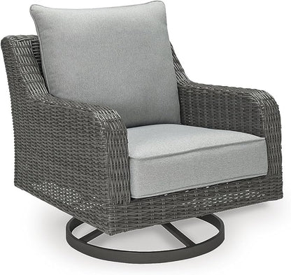 Signature Design by Ashley Elite Park Casual Outdoor Weather Resistant Rust-Proof Swivel Lounge with Removable Cushion, Gray