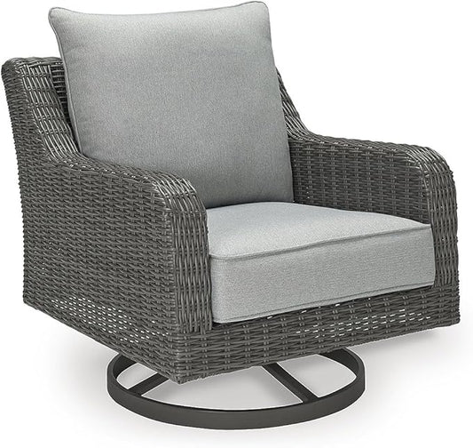 Signature Design by Ashley Elite Park Casual Outdoor Weather Resistant Rust-Proof Swivel Lounge with Removable Cushion, Gray