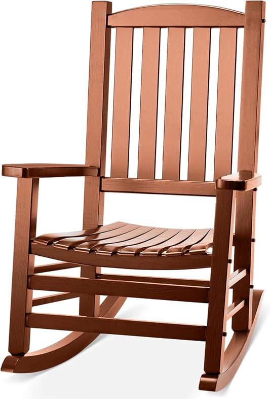 Wooden Outdoor Rocking Chair, Oversized Patio Rocking Chair w/400lbs Support & High Backrest | Porch, Lawn, Garden, Backyard，Natural
