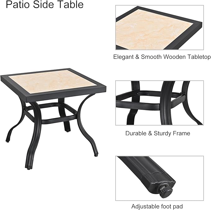 LOKATSE HOME Outdoor Patio Bistro Square End Table Dining Tile Top Metal Legs …