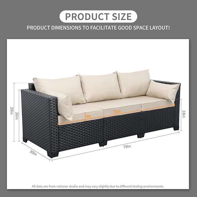 Rattaner Patio Furniture 3-seat Sofa Wicker Outdoor Furniture Outdoor Couch Deep Seat Hight Backrest Waterproof Cover - Photo 2