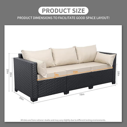 Rattaner Patio Furniture 3-seat Sofa Wicker Outdoor Furniture Outdoor Couch Deep Seat Hight Backrest Waterproof Cover Anti-Slip Cushions, Khaki