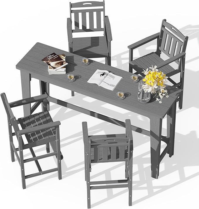 Ciokea Outdoor Bar Height Table Set of 5, 60" Extra Long Rectangle High Top Table and 4 Oversized Adirondack Chairs Set - Photo 1