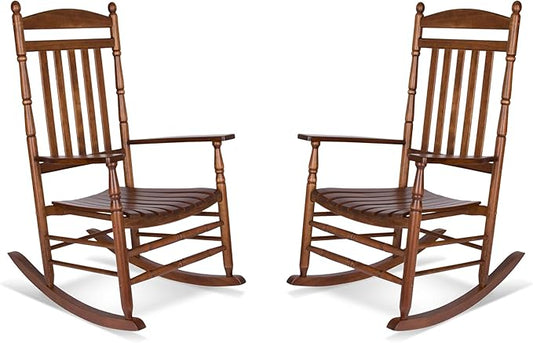 Shine Company Set of 2 Rhode Island Wooden Traditional Rocking Chairs, 2-Pack, Oak