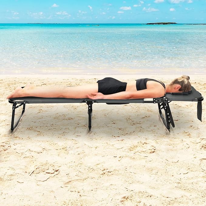 Tangkula Tanning Chair with Face Hole, Patio Folding Adjustable Reclining Beach Sunbathing Lounge Chair with Side Pocket, Portable Face Down Chaise Lounge for Outdoor Backyard Poolside (2)