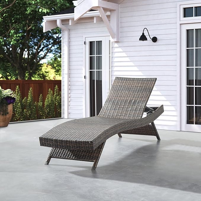 79'' Long Reclining Chair Set of 1, Chaise Lounge Wicker Reclining Lounge Chair, PE Rattan Chaise Lawn Sunbathing Chairs Beach Poolside Garden Backyard Backrest Recliners, Mixed Brown