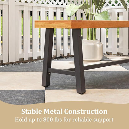 Tangkula 63 Inches Acacia Wood Outdoor Bench, 3-Person Patio Bench with 800 lbs Weight Capacity, Outdoor Backless Bench with Heavy-Duty Metal Frame for Garden, Porch and Backyard (1)