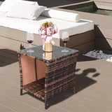 Outvita Outdoor Side Table, Rattan Coffee Table Small End Table with Glass Top Storage for Patio Porch Backyard Balcony - Photo 2