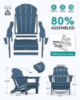 SERWALL Foldable Adirondack Chair Set of 2 for Patio Garden Outdoors Fire Pit-Blue - Photo 3
