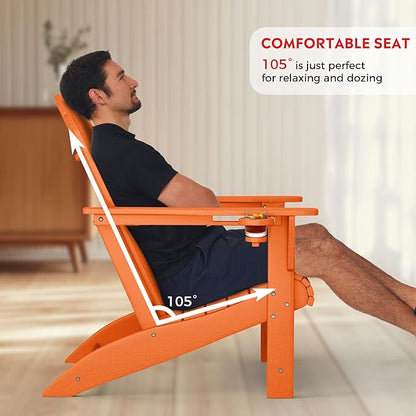 Costaelm Lakeview Outdoor Patio HDPE Adirondack Chair with Cup Holder, Orange