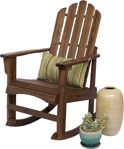 Shine Company Marina Adirondack Porch Rocker, Indoor Outdoor Wood Rocking Chair, Oak