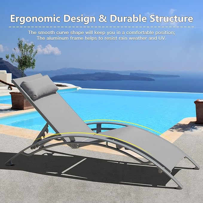 Domi Pool Lounge Chairs Set of 2, Aluminum Adjustable Outdoor Chaise Lounge - Photo 4