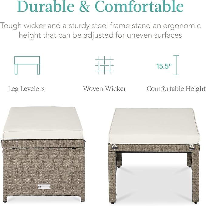 Best Choice Products Set of 2 Wicker Ottomans, Multipurpose Outdoor Furniture for Patio, Backyard, Additional Seating - Photo 2