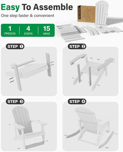 YEFU Outdoor Rocking Chair Set of 2,Adirondack Rocking Chair,Patio Rocker Chair with Wide Back,Oversized Rocker Chair Look Like Real Wood, for Lawn, Porch, Backyard, Indoor and Garden(White)