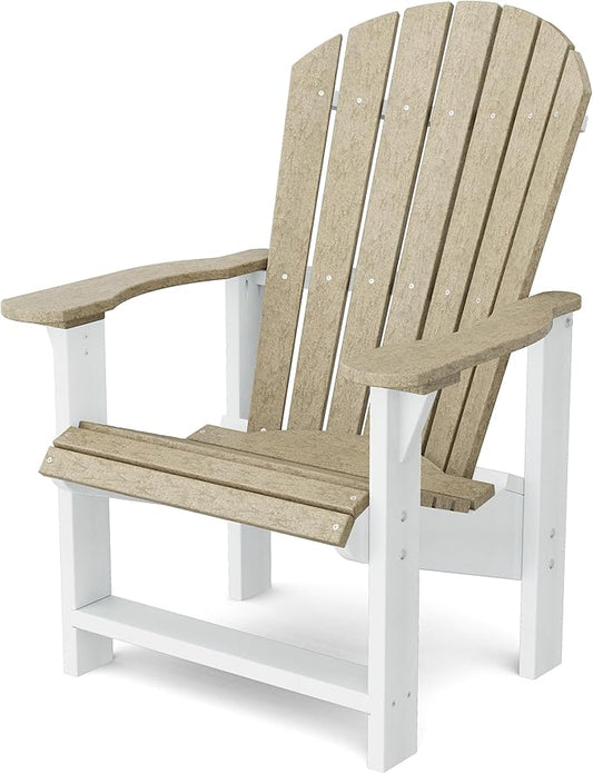 Wildridge Heritage Upright Adirondack Chair, Weathered Wood and White - Outdoor All-Weather Poly Furniture for Patio, Deck, Yard