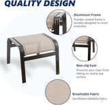 Outdoor Patio Ottoman Seat Textilene Portable Metal Footstool Portable Footrest Patio Chairs 2 Set Beige - Photo 4