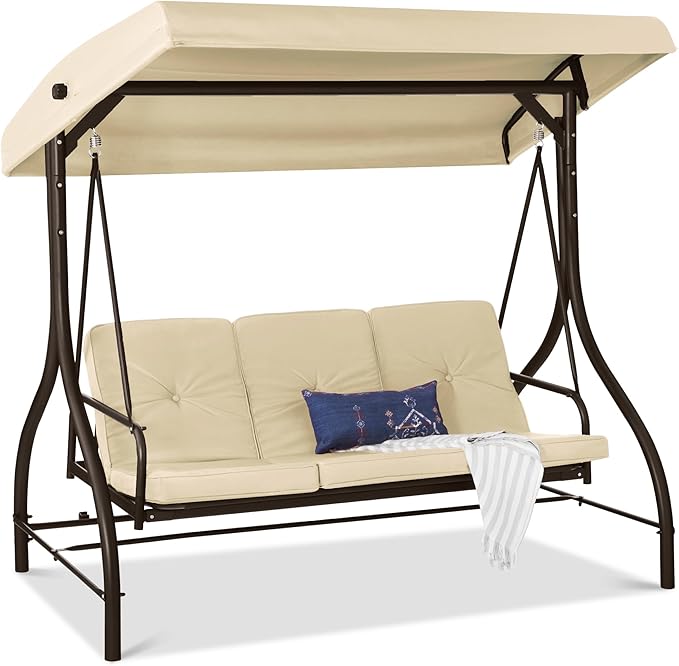 Best Choice Products 3-Seat Outdoor Large Converting Canopy Swing Glider, Patio Hammock Lounge Chair for Porch - Photo 1