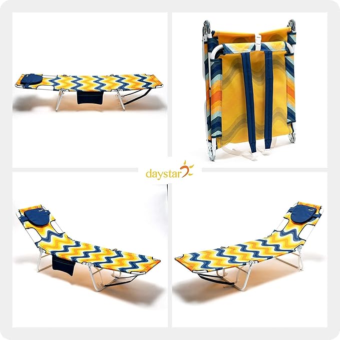 SunnyFeel Lounge Beach Chair for Adults with Face Hole, Backpack Reclining Beach Chairs Lay Flat, Sun Face Down Tanning Chair, Portable Folding Camping Cot for Outside Pool, Sunbathing, Reading
