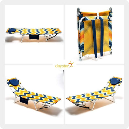 SunnyFeel Lounge Beach Chair for Adults with Face Hole, Backpack Reclining Beach Chairs Lay Flat, Sun Face Down Tanning Chair, Portable Folding Camping Cot for Outside Pool, Sunbathing, Reading