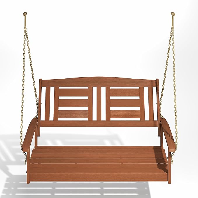 Furinno TIOMAN Porch Swing, 2-Seater Outdoor Hanging Wooden Swing with Chain in Teak Oil, for Patio, Garden, Porch - Photo 6