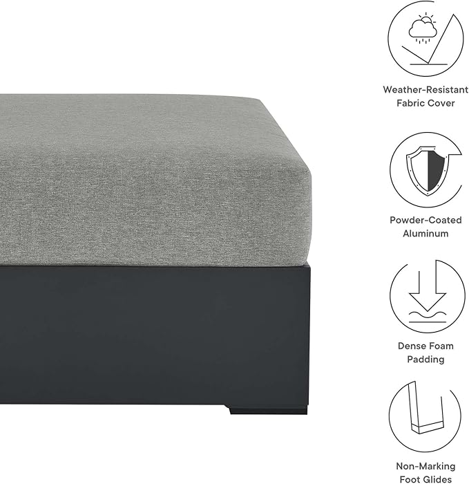 Modway Tahoe Aluminum Ottoman Gray with Weather-Resistant Cushion-Ideal as Outdoor Footstool, Patio or Sunroom Furniture - Photo 7