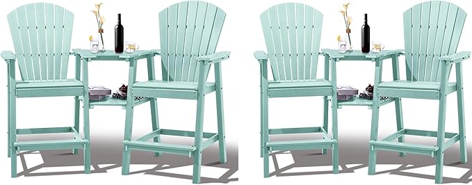 FOOWIN Tall Adirondack Chair Set of 4, All Weather HDPE Bar Height Adirondack Chair with Double Connecting Trays - Photo 4