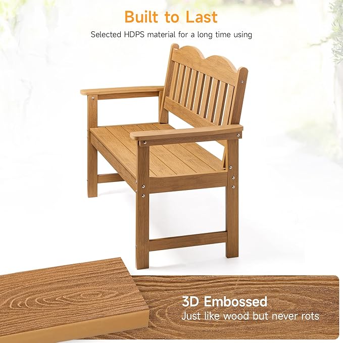 ONBRILL Outdoor Bench, 2-Person Poly Lumber Garden Bench with 800 lbs Weight Capacity - Photo 7