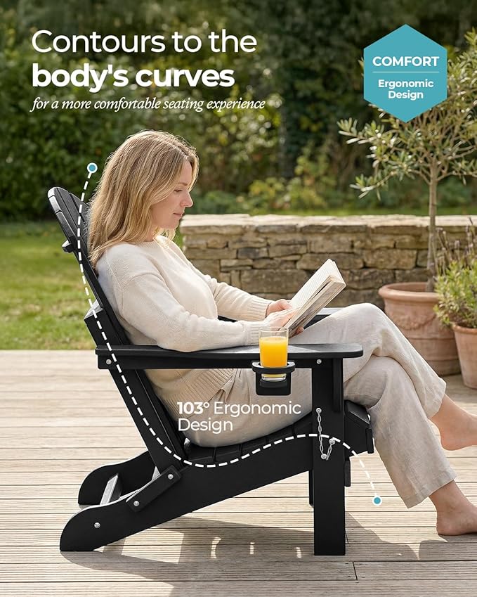 Ciokea Folding Adirondack Chair 4 Pack, Patio Adirondack Chair Weather Resistant, Plastic Fire Pit Chair with Cup Holder - Photo 5