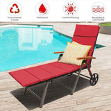 COSTWAY Folding Rattan Lounge with Wheels, Aluminum Patio Lounger with 7 Adjustable Positions, Soft Cushion - Photo 6