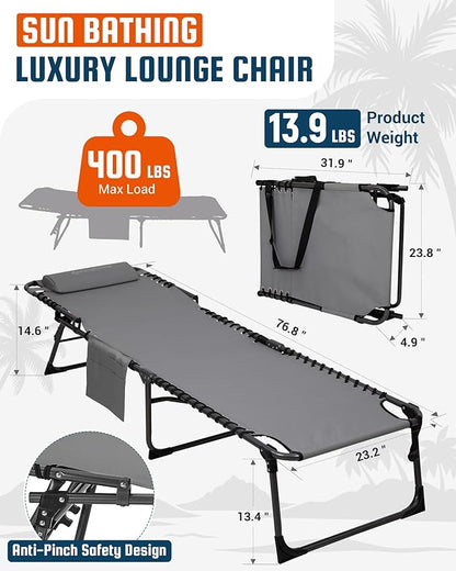 KingCamp Lounge Chair Outdoor,400LBS Tanning Chairs for Outside,Adjustable 5-Position Patio Lounge Chair Sunbathing Chase Lounge Chair Outdoor for Outside Beach Patio Sun Bathing Pool Backyard