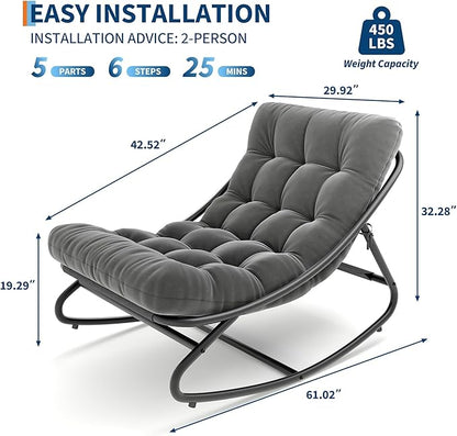 Outdoor Rocking Chair, with Thick Waterproof Cushion, Adjustable Metal Frame Patio Rocker for Garden, Poolside, Balcony, or Backyard, Comfortable Modern Design