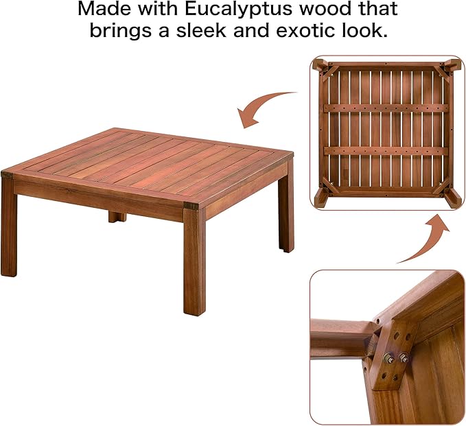 Quarte 4 Piece Outdoor Patio Conversation Furniture Set, Wood Sectional Sofa Set with Water Resistant Cushions/Coffee Table, Garden Backyard Poolside L Shape Corner Sofa Set…