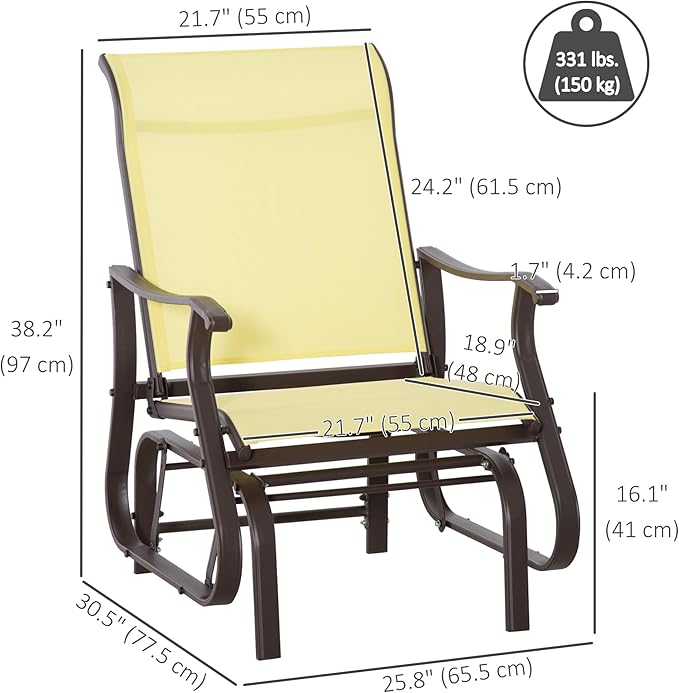 Outsunny Outdoor Glider Chair, Gliders for Outside Patio with Steel Frame and Mesh Fabric for Backyard, Garden - Photo 3
