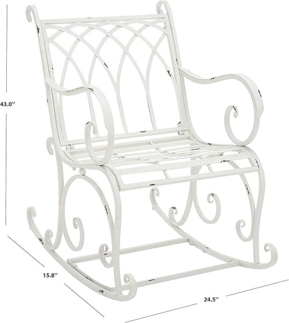 SAFAVIEH Outdoor Collection Medrano Victorian Antique White Wrought Iron Rocking Chair