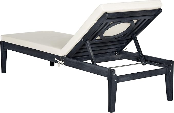 SAFAVIEH Outdoor Collection Montclair Dark Slate Grey Solid Wood/Beige Cushion Adjustable Chaise Lounge Chair (PAT6731K)