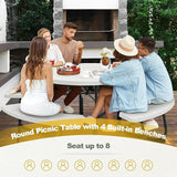Round Picnic Table for Outdoors, 8 Person Outdoor Picnic Tables & Benches Set with Umbrella Hole - Photo 4