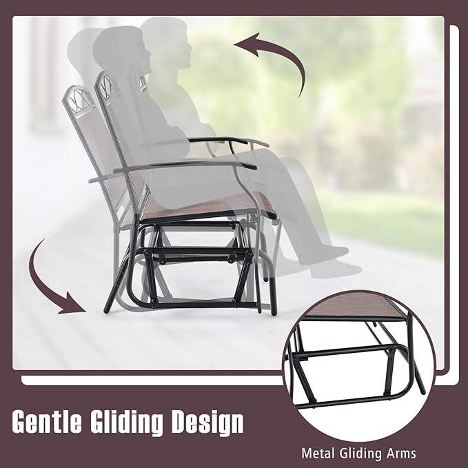 Giantex Patio Glider Chairs Set - 4 PCS Gliding Rocking Chairs w/Weather-Resistant Fabric, Heavy-Duty Metal Frame, 400 Lbs Weight Capacity, Outdoor Swing Glider for Garden, Yard, Poolside (4, Brown)