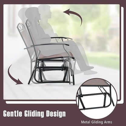 Giantex Patio Glider Chairs Set - 4 PCS Gliding Rocking Chairs w/Weather-Resistant Fabric, Heavy-Duty Metal Frame, 400 Lbs Weight Capacity, Outdoor Swing Glider for Garden, Yard, Poolside (4, Brown)