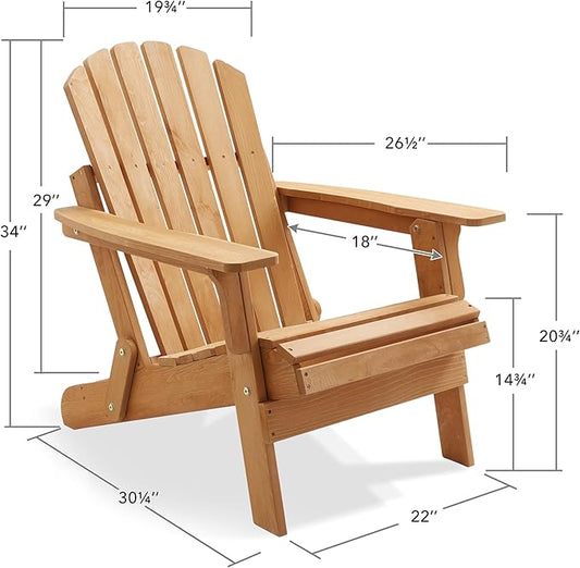 Casafield Oversized Folding Adirondack Chair, Set of 4 Cedar Wood Outdoor Fire Pit Lounge Chairs for Patio, Deck, Yard, Lawn and Garden Seating, Partially Pre-Assembled - Natural