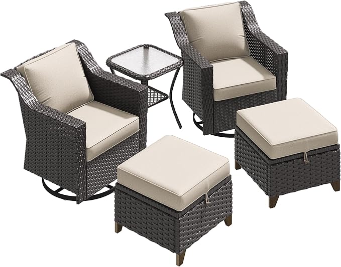 5 Pieces Patio Conversation Furniture Set - Swivel Chairs with Ottomans Set of 2, 1 Side Table - Photo 8