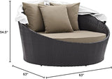 Modway Convene Wicker Rattan Outdoor Patio Retractable Canopy Round Poolside Sofa Daybed in Espresso Mocha - Photo 3