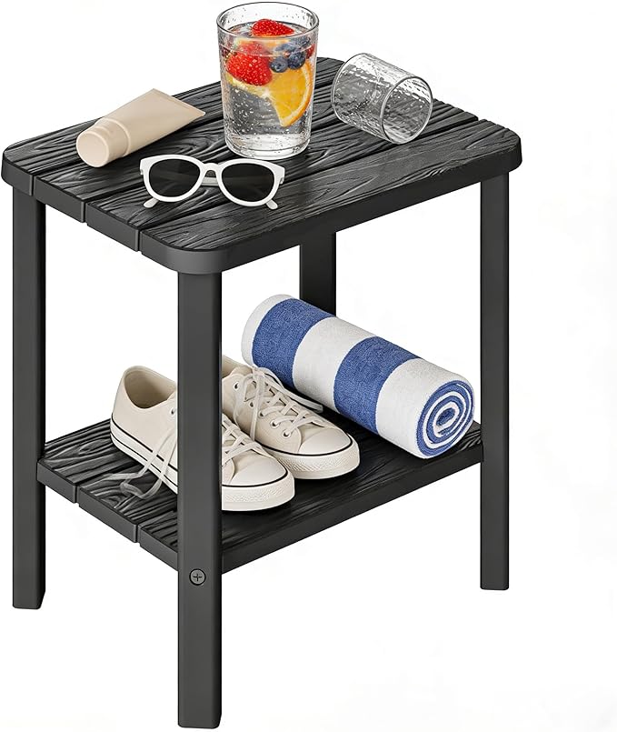 KAMABOKO Adirondack Square Outdoor Side Table, HDPE Small Patio Table, Weatherproof End Table for Patio, Pool, Backyard, Easy Maintenance(Black)