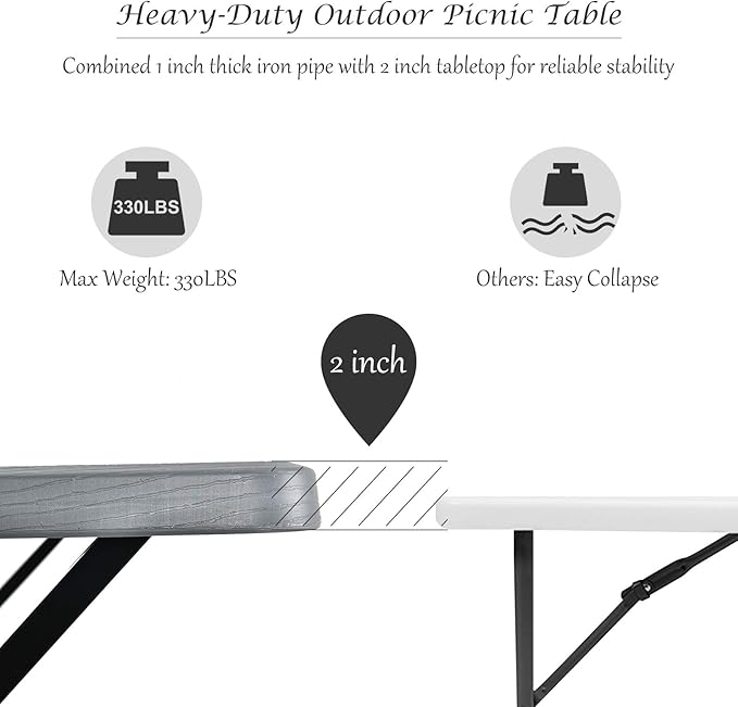 Giantex Picnic Table Bench Set Outdoor Camping All Weather Metal Base Wood-Like Texture Backyard Poolside Dining Party - Photo 5