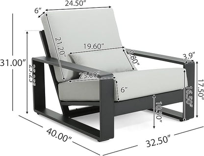 Christopher Knight Home Aspen Outdoor Aluminum Club Chair, Durable Aluminum Lounge Chair, Armchair with Cushions, Metal Accent Chair, Tilt Backrest Recliner for Backyard, Garden, Balcony, Black+Grey