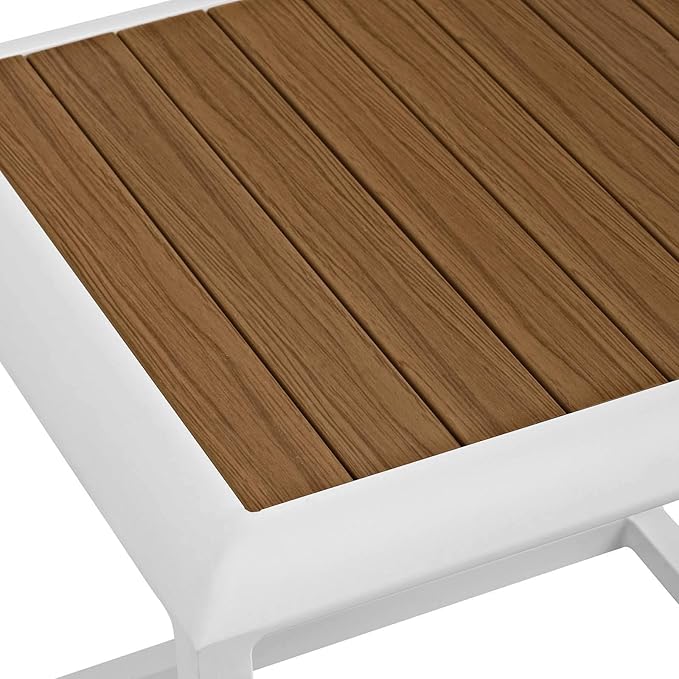 Modway Stance Outdoor Patio Contemporary Modern Wood Grain Aluminum Accent Side Table In White Natural