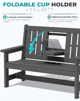 SERWALL Outdoor Bench with Cup Holder, 58" HDPE Garden Park Bench Suitable for 3 Person - Photo 6