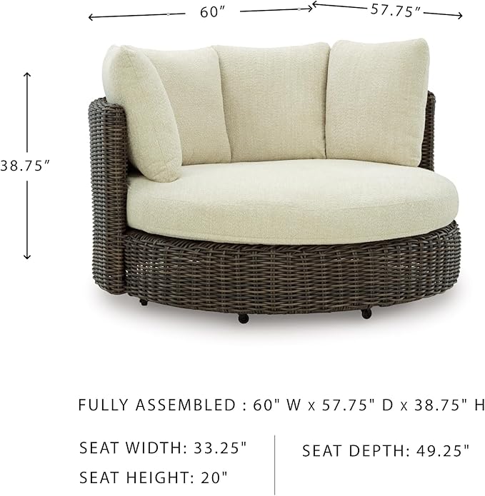 Signature Design by Ashley Kimora Casual Nuvella Weather Resistant Fabric Outdoor Swivel Lounge Chair with Zippered Removable Cushion and Casters, Beige & Dark Brown